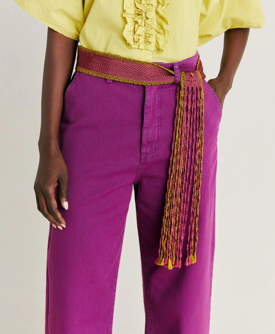 Momoni Women's Fringe Detail Belt in Cyclamen and Lime - Stylish Millor Design for Fashion Accessories