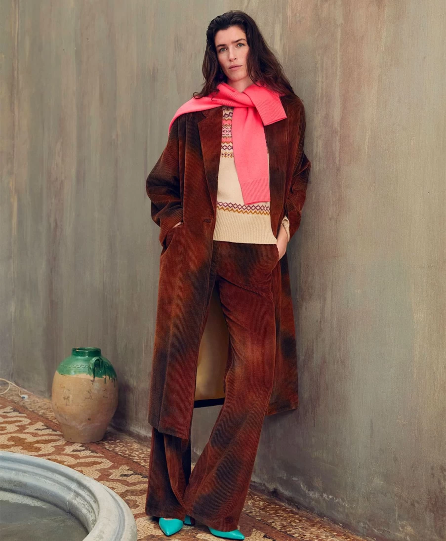 Momoni Women's Tie-Dye Corduroy Leopold Coat - Multicolor Burnt