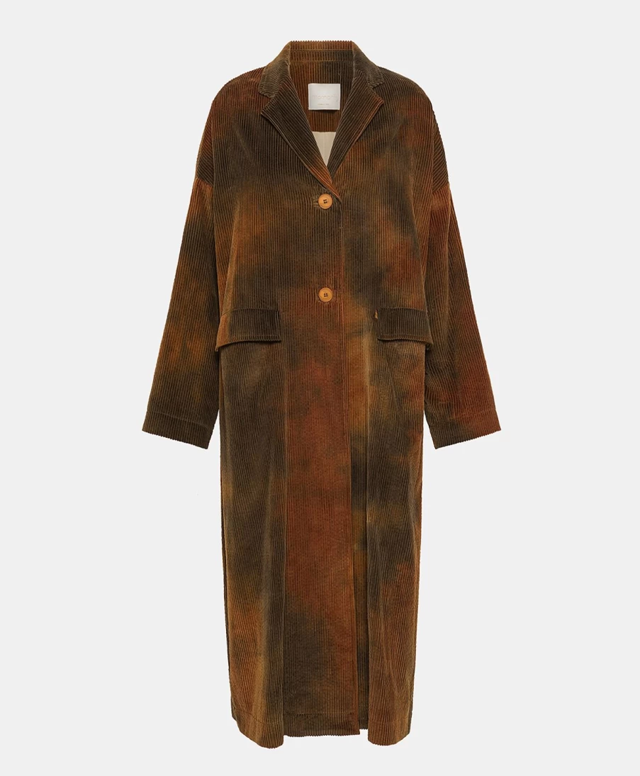 Momoni Women's Tie-Dye Corduroy Leopold Coat - Multicolor Burnt