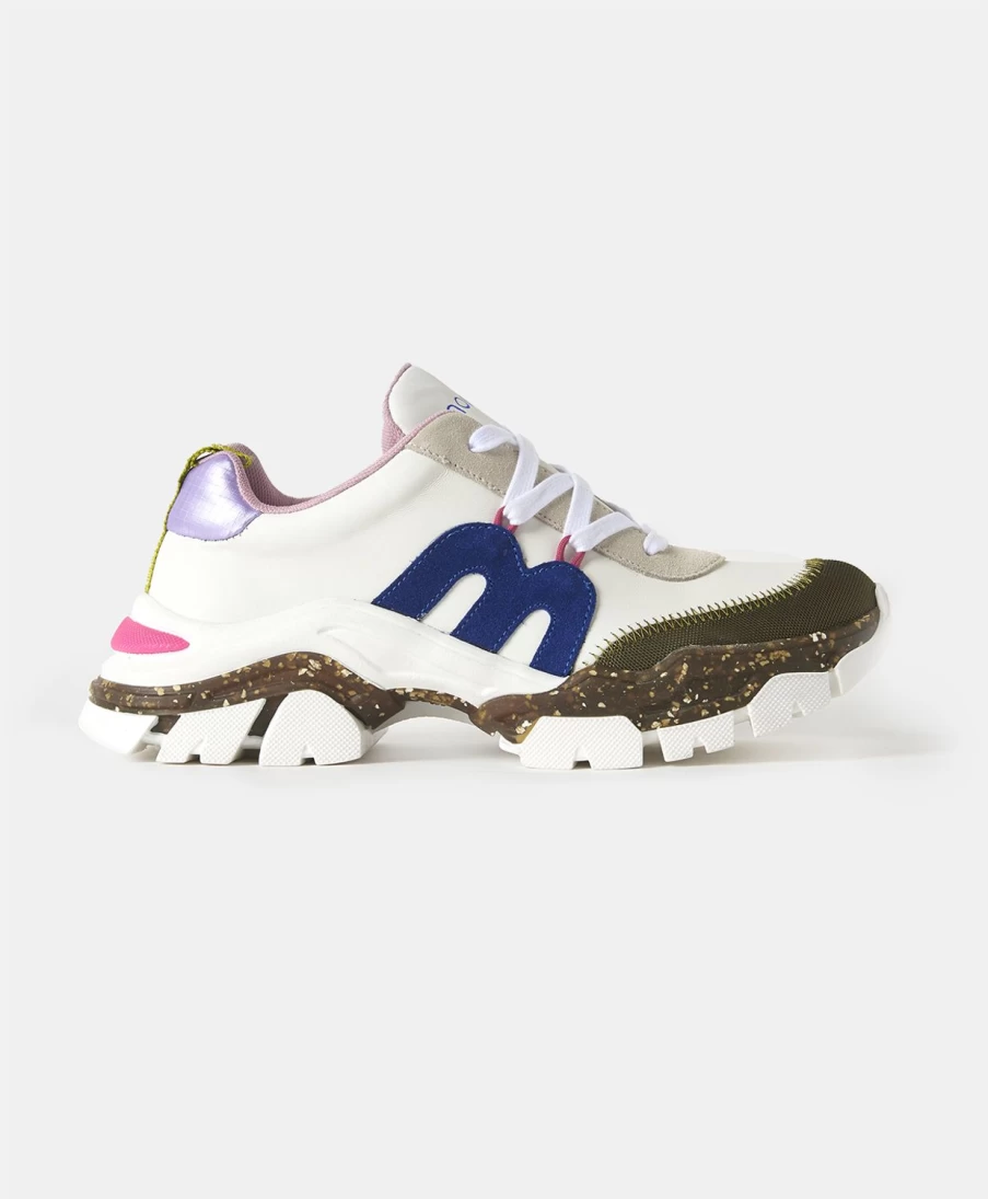 Momoni Women's White Multicolor Leather Puffin Sneakers