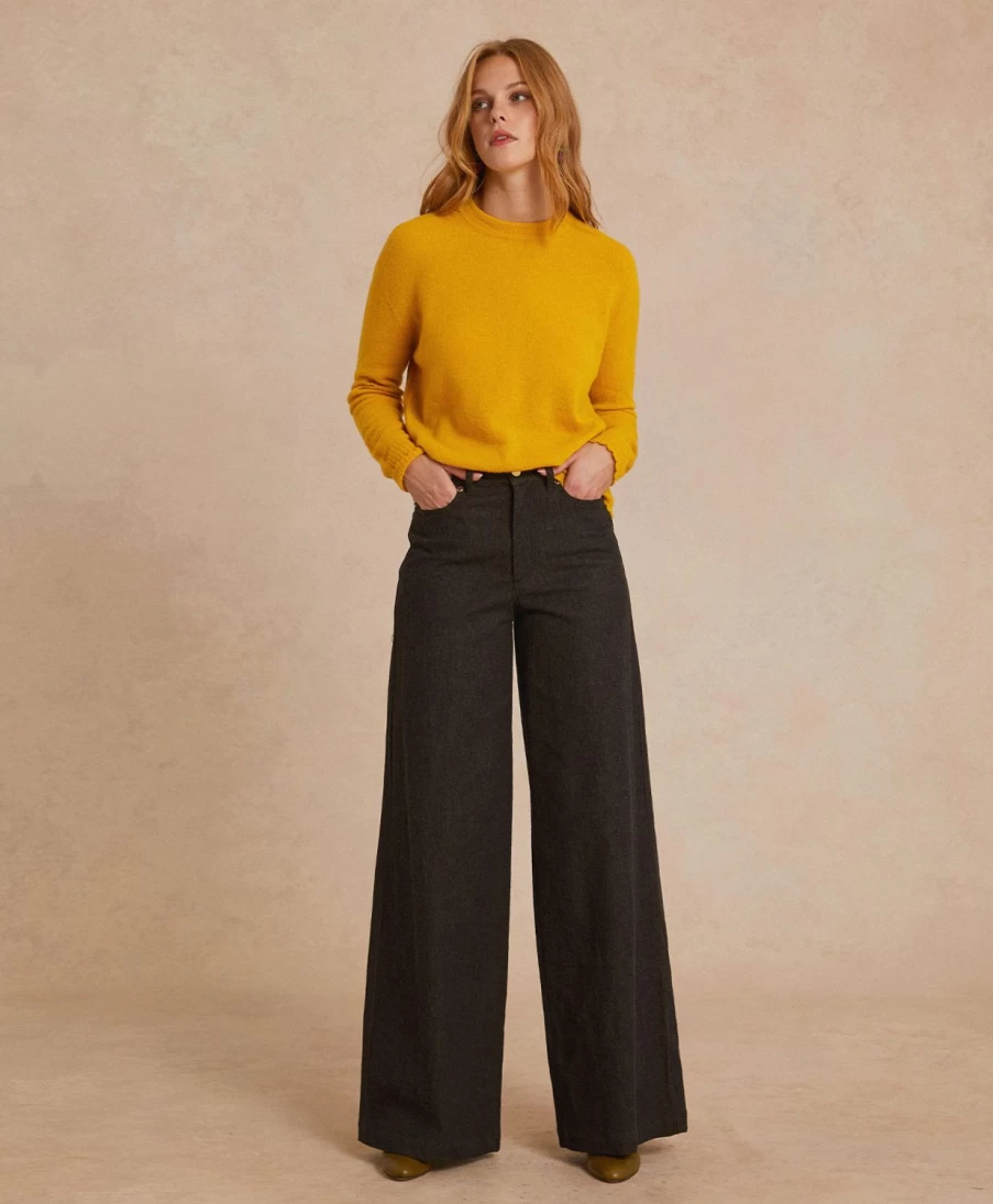 Momoni Women's Gustave High-Waisted Cotton Wool Denim Pants in Black