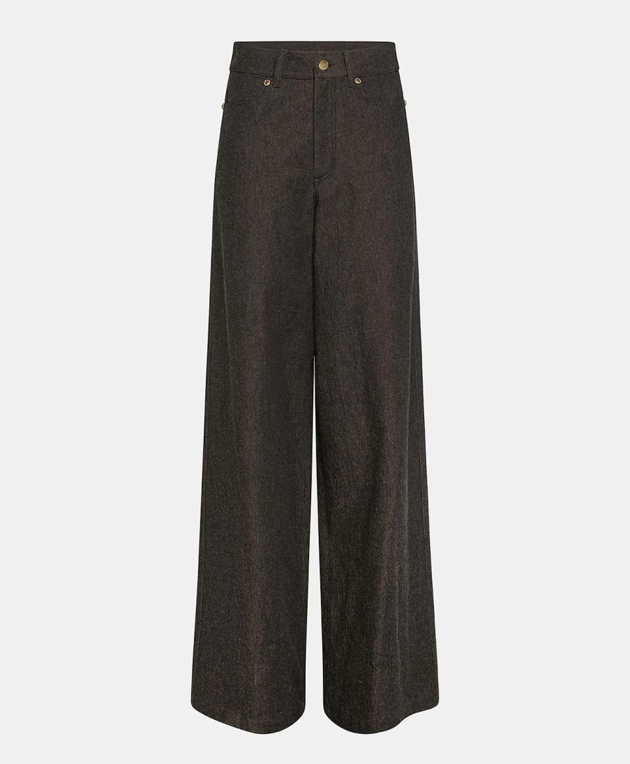 Momoni Women's Gustave High-Waisted Cotton Wool Denim Pants in Black
