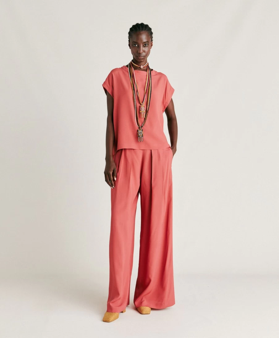 Momoni Women's Burgundy Curacao Blouse - Plain Acetate Silk Top