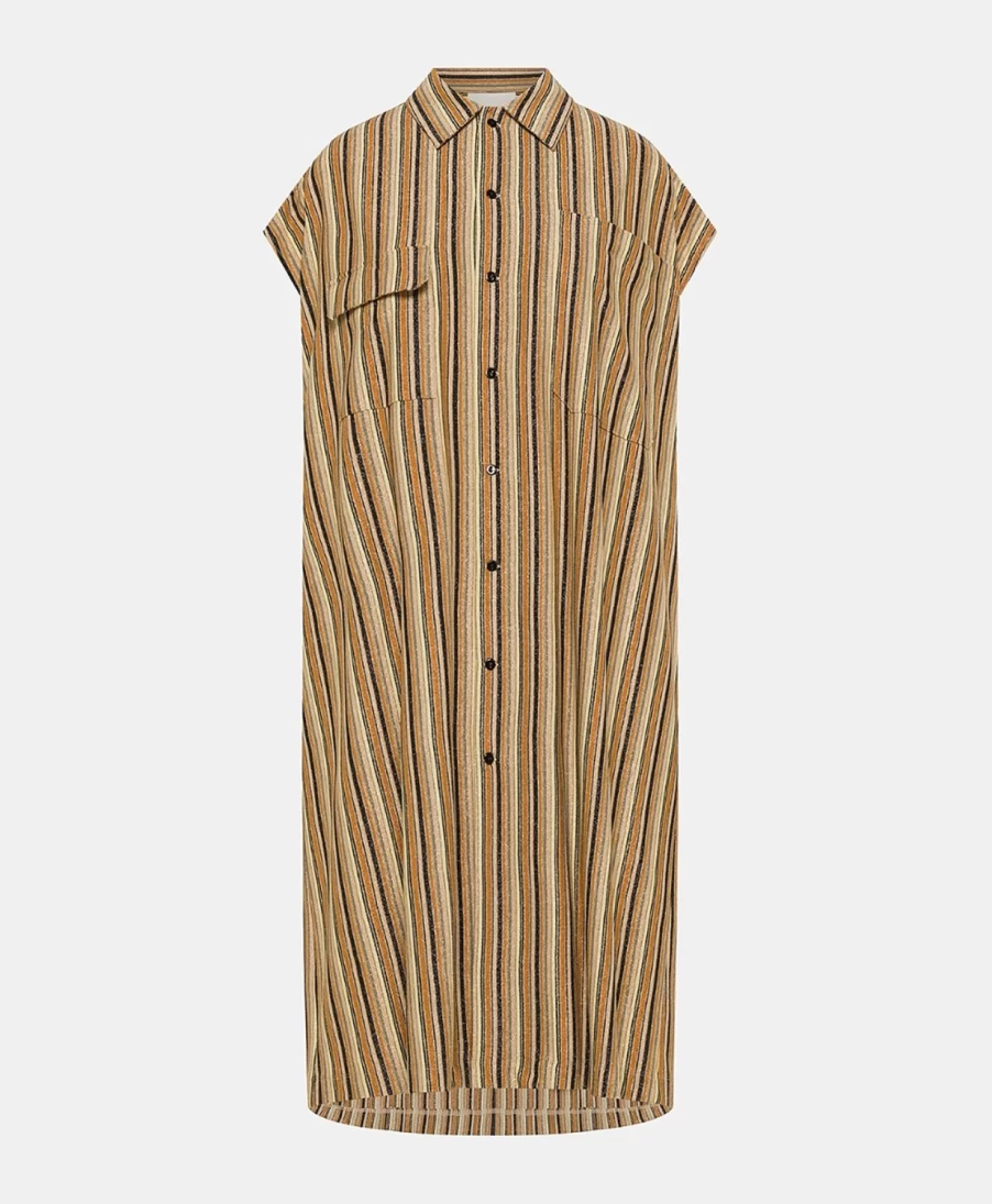 Momoni Women's Colorado Striped Lurex Jersey Dress - Rust Multicolor Elegant Casual Wear