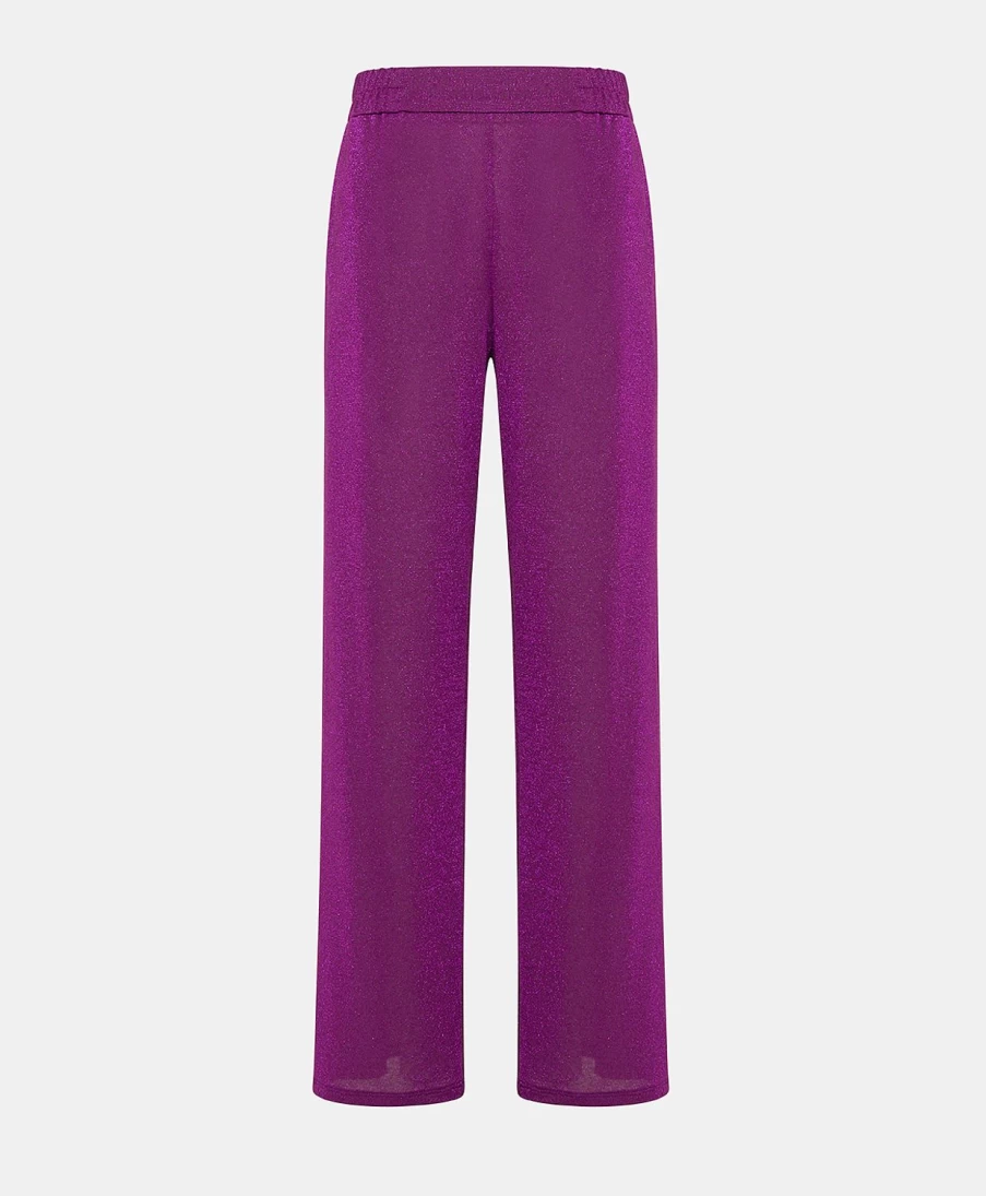 Momoni Women's Baccarat Pant - Lurex Jersey Stretch Trousers in Cyclamen Pink