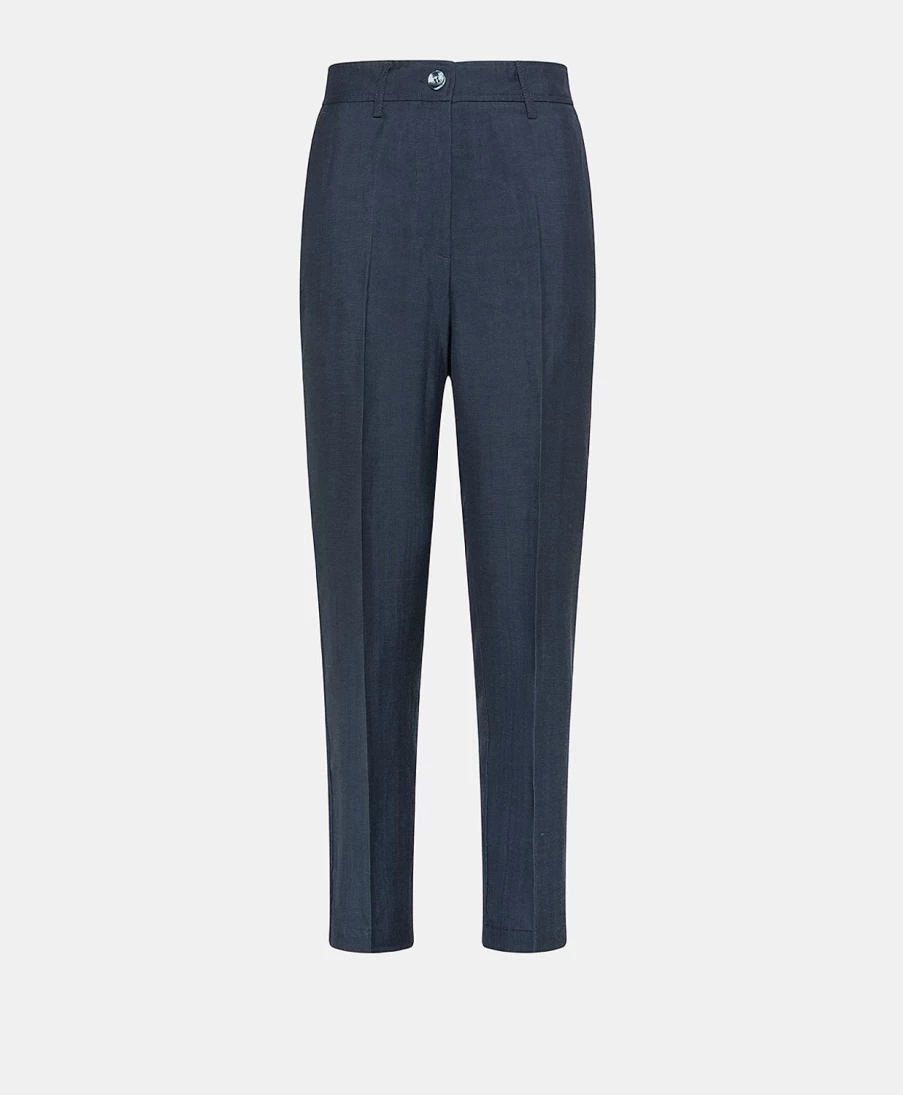 Momoni Women's Elegant Dark Blue Viscose Linen Pant - Matthieupant Style