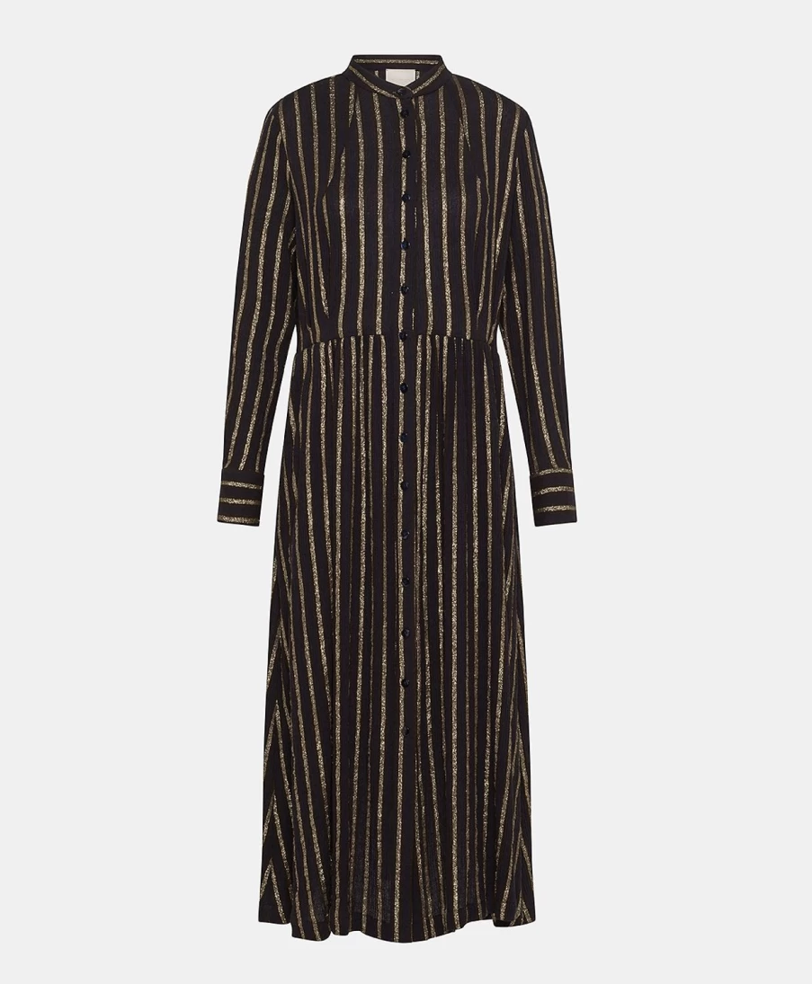 Momoni Women's Blue Lurex Stripe Gauze Dress - Elegant Multicolor Design