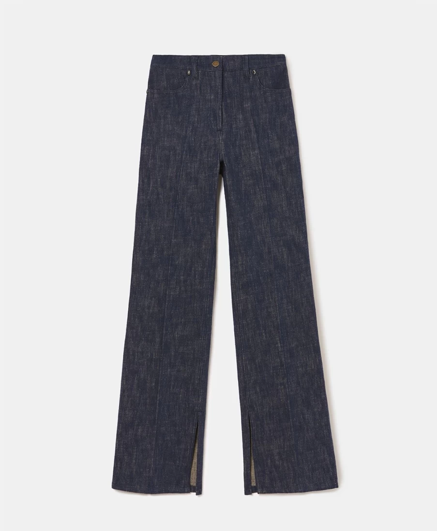 Momoni Women's Ilatro Denim Pants - Blue High Waisted Slim Fit Jeans