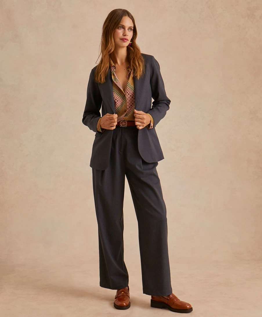 Momoni Women's Adam Pant in Cool Wool - Gray Melange Trousers for Women