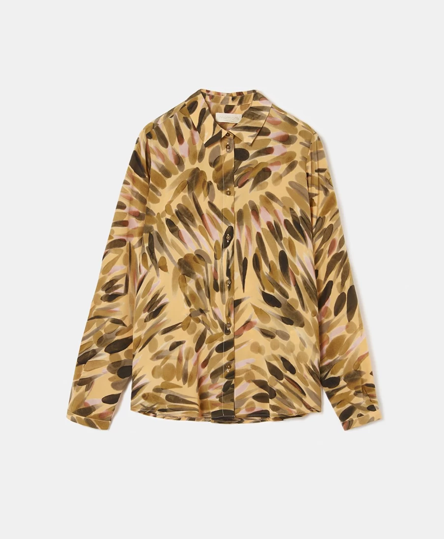 Momoni Women's Green & Orange Printed Silk Crepe de Chine Meudon Shirt