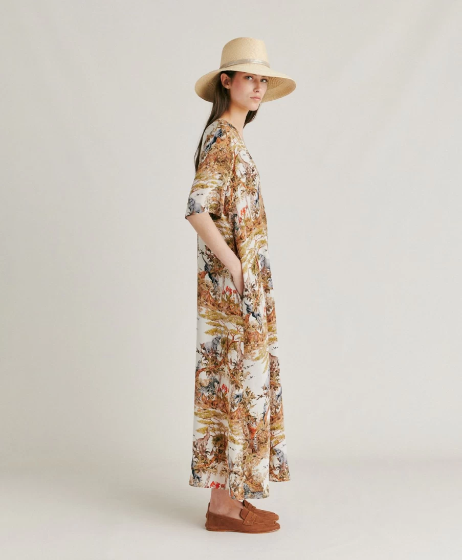 Momoni Women's Penelope Crepe De Chine Dress - Cream & Multicolor Floral Print