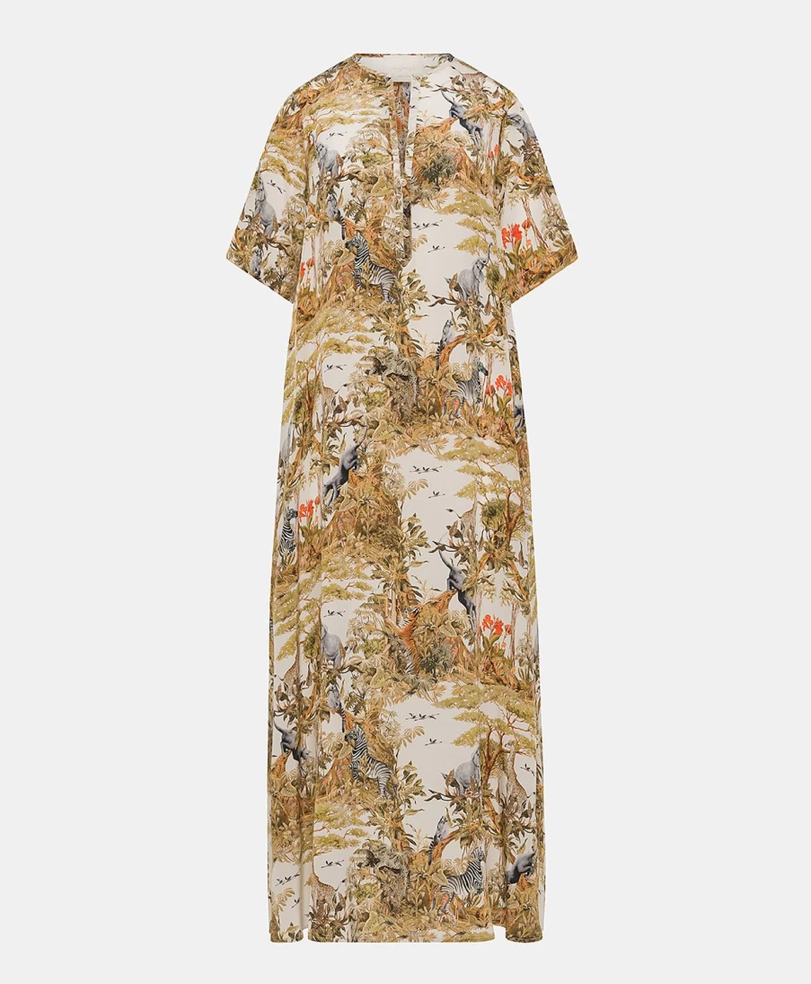 Momoni Women's Penelope Crepe De Chine Dress - Cream & Multicolor Floral Print