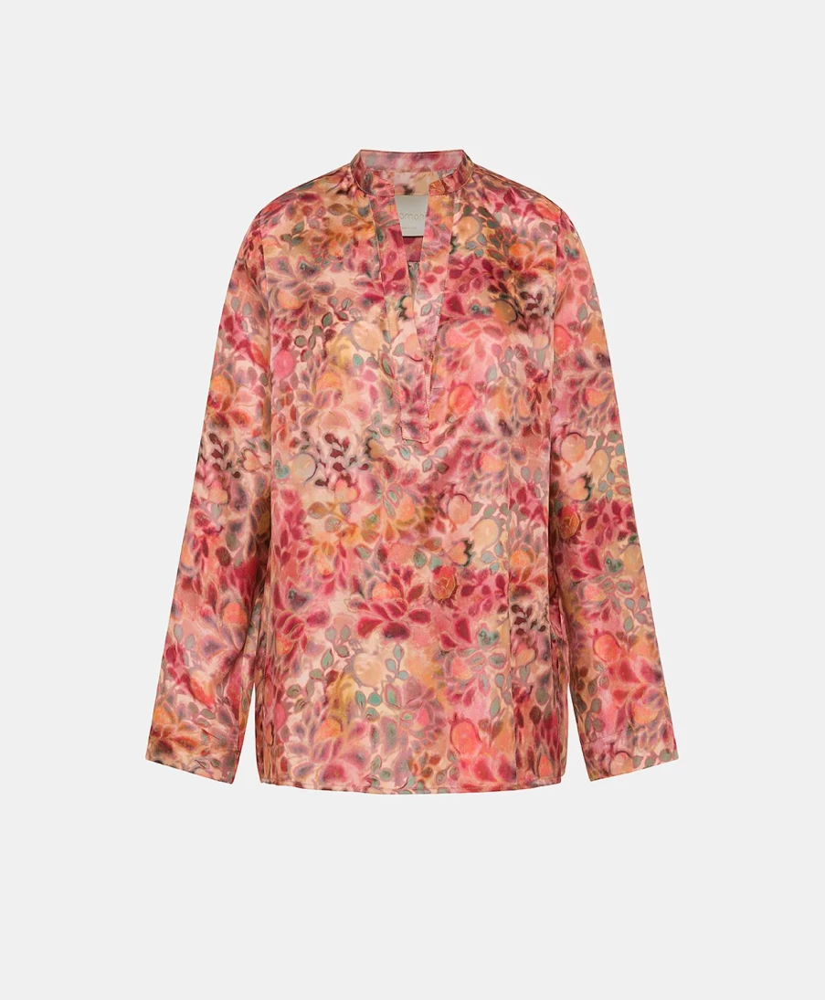 Momoni Women's Atlanta Blouse - Pink Multicolor Printed Silk Twill Top