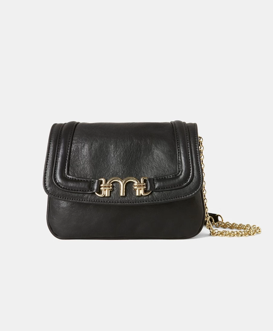Momoni Mimi Flore Leather Handbag for Women - Black Crossbody Bag