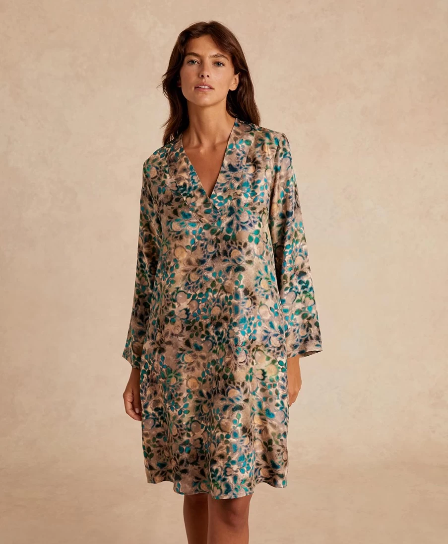 Momoni Women's Printed Silk Twill Dress - Multicolor Green Elegant Design
