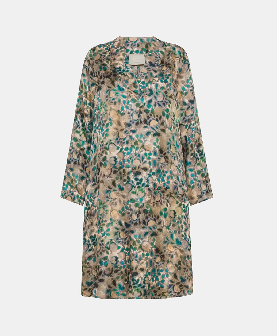 Momoni Women's Printed Silk Twill Dress - Multicolor Green Elegant Design