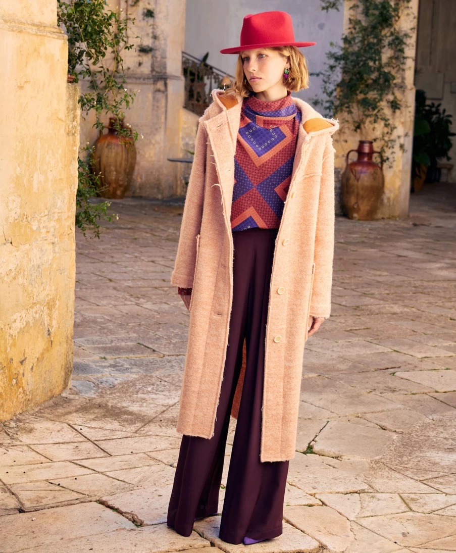 Momoni Women's Maurice Pink Coat - Elegant Long Trench Coat for Women
