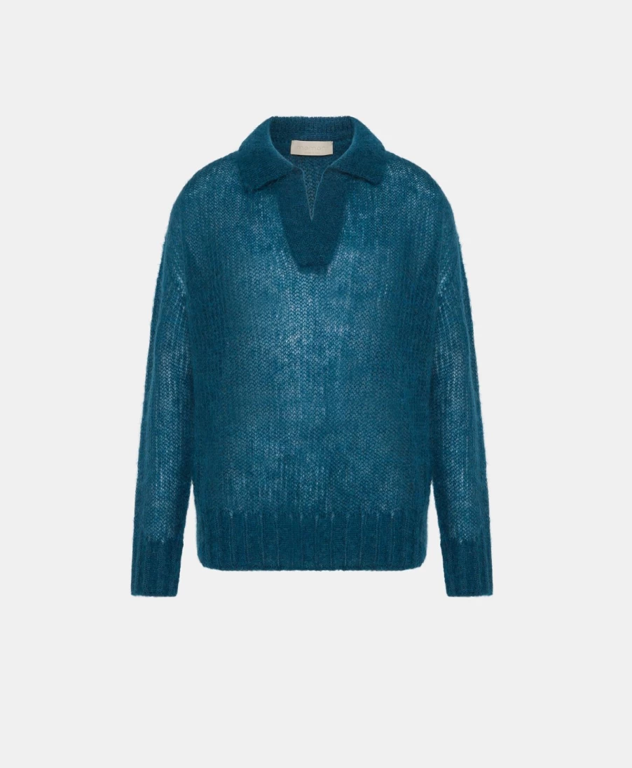 Momoni Women's Teal Half Alpaca Conrad Knitwear Sweater