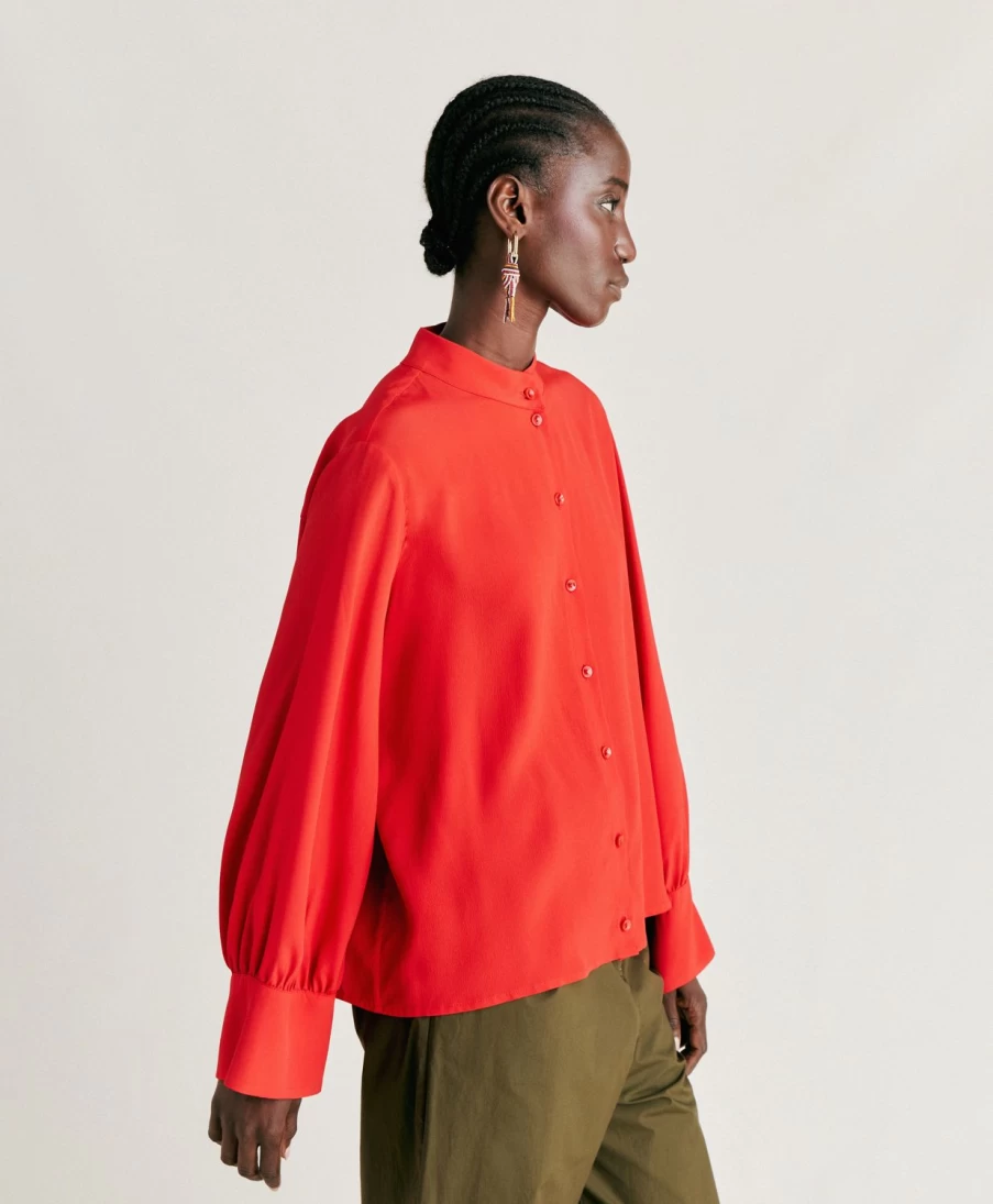 Momoni Women's Azalea Franklin Shirt - Plain Acetate Silk Blouse for Women