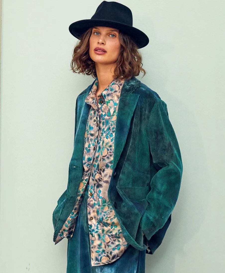 Momoni Women's Tie Dye Corduroy Mindy Jacket - Multicolor Green Eco-Friendly Vintage Style