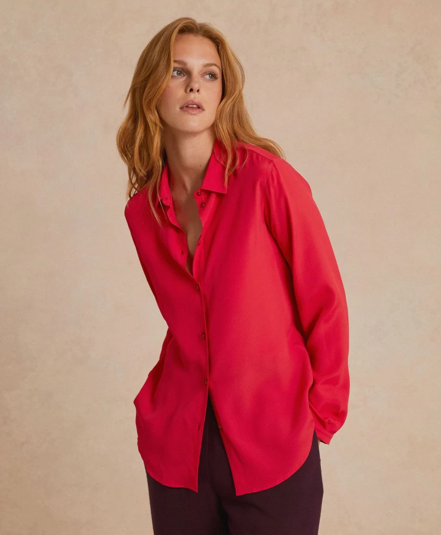 Momoni Women's Meudon Black Cherry Silk Crepe Blend Shirt