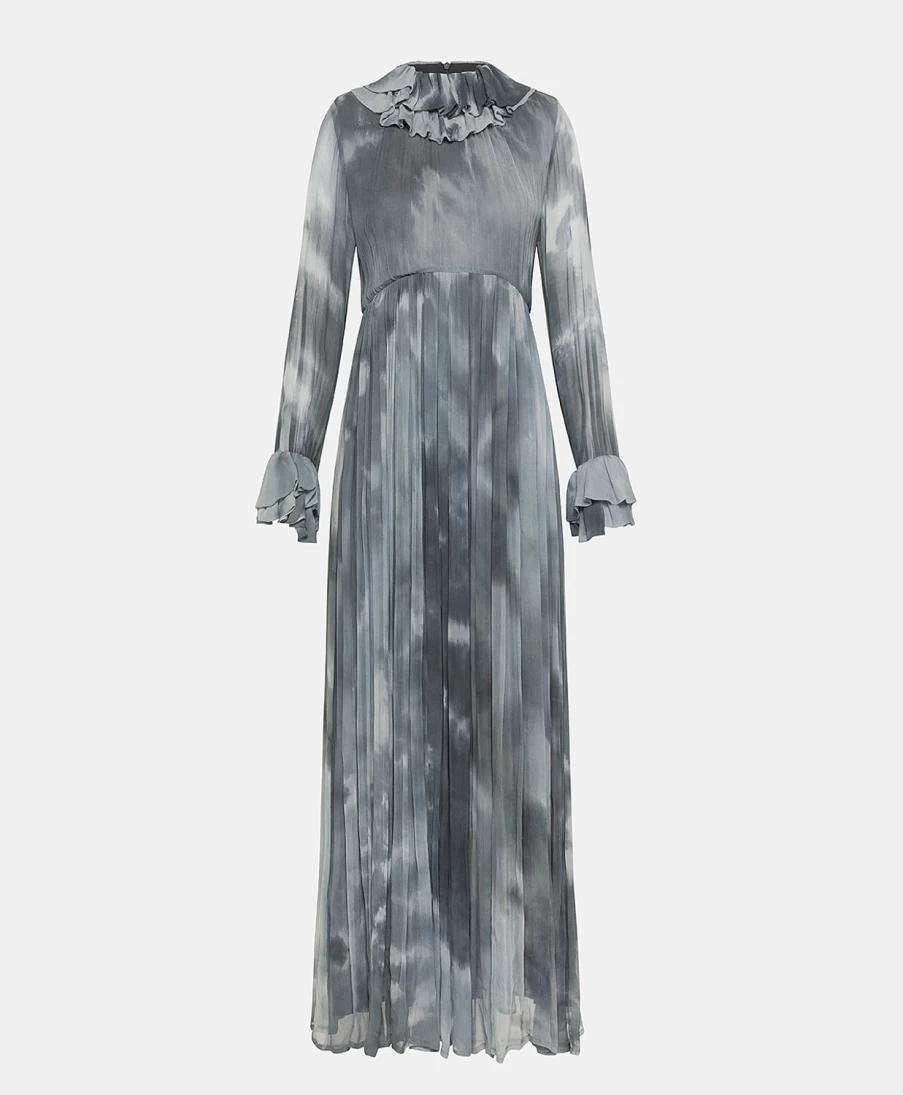 Momoni Women's Emile Tie-Dye Crepon Dress - Sea Blue Bohemian Style