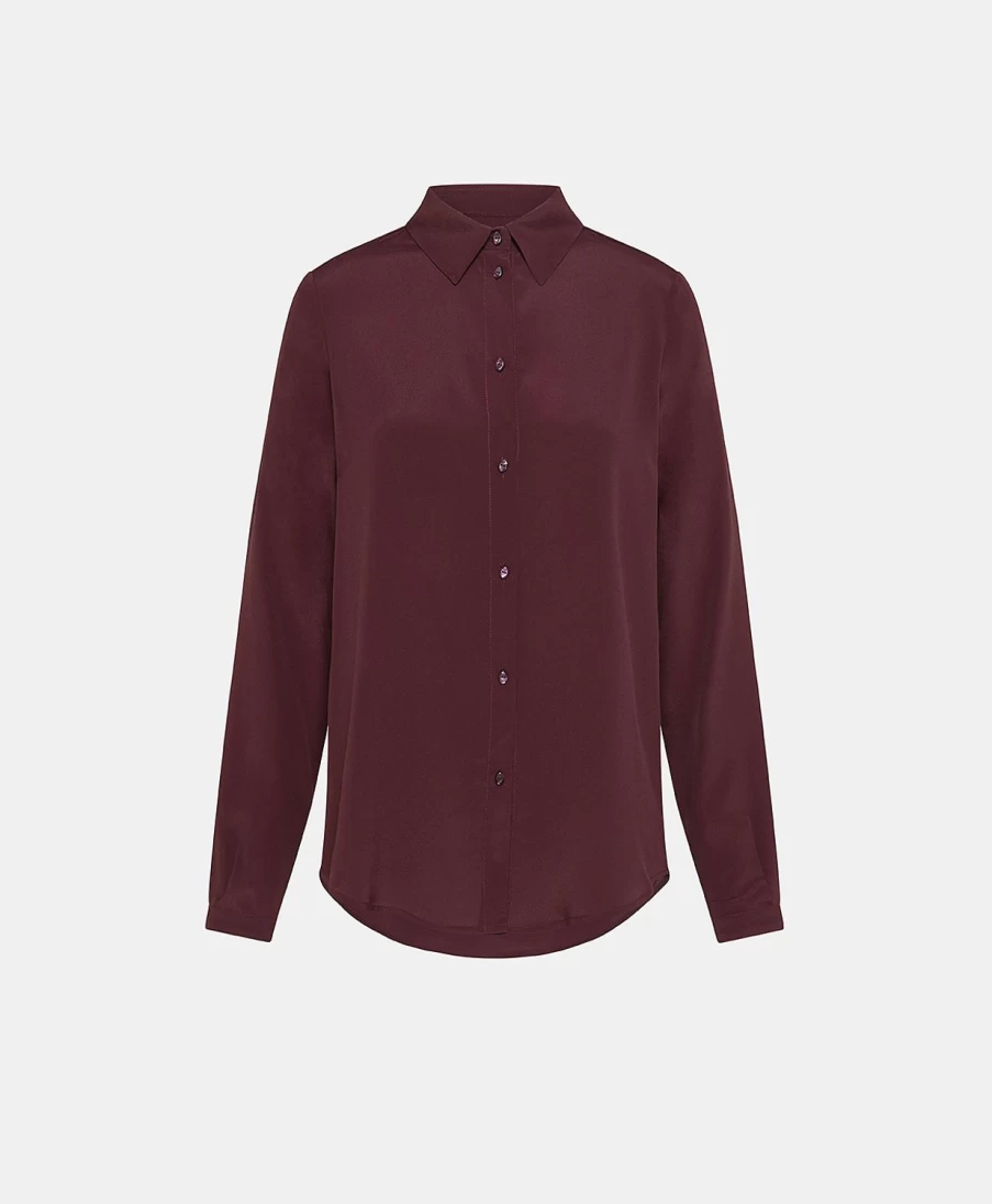 Momoni Women's Meudon Silk Crepe Blend Shirt - Elegant Wine Red Blouse for Women