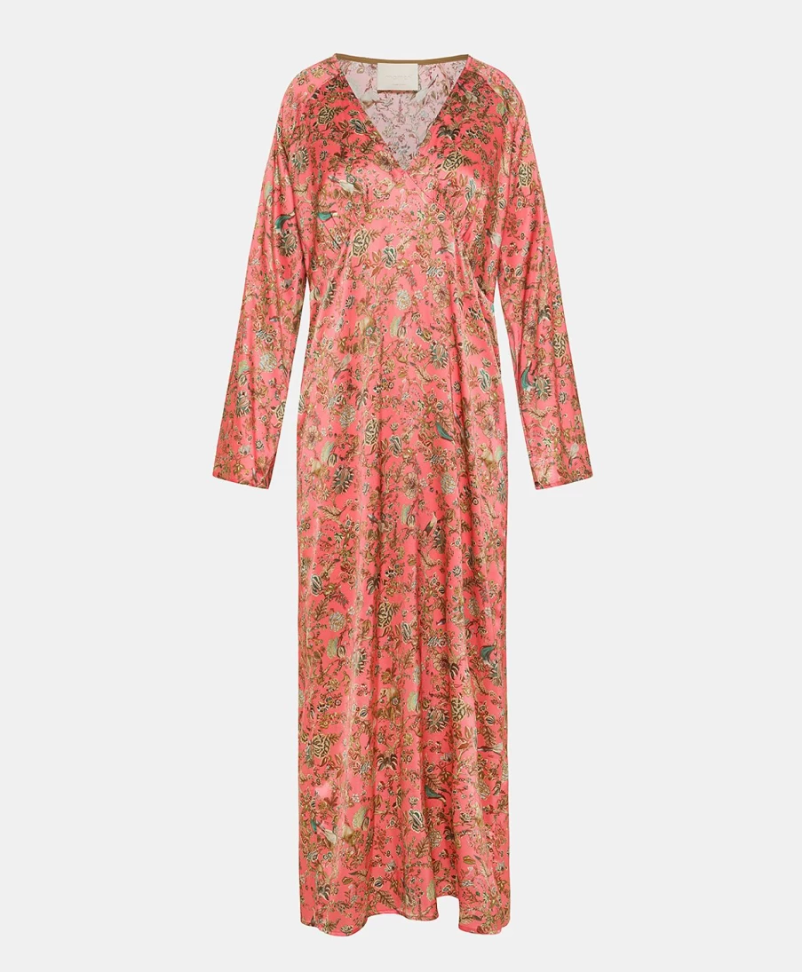 Momoni Women's Pink & Camel Printed Stretch Satin Mina Dress