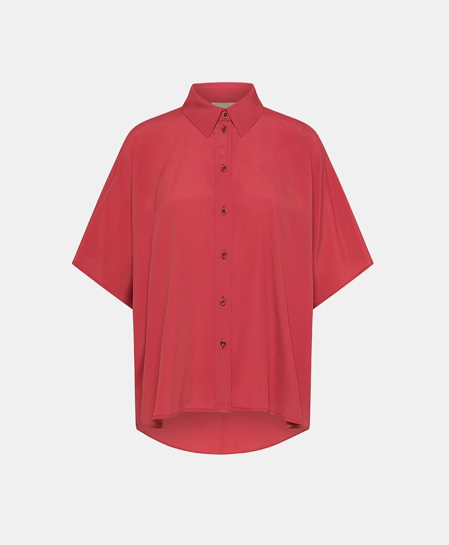 Momoni Women's Brooklyn Silk Shirt - Burgundy Acetate Plain Top