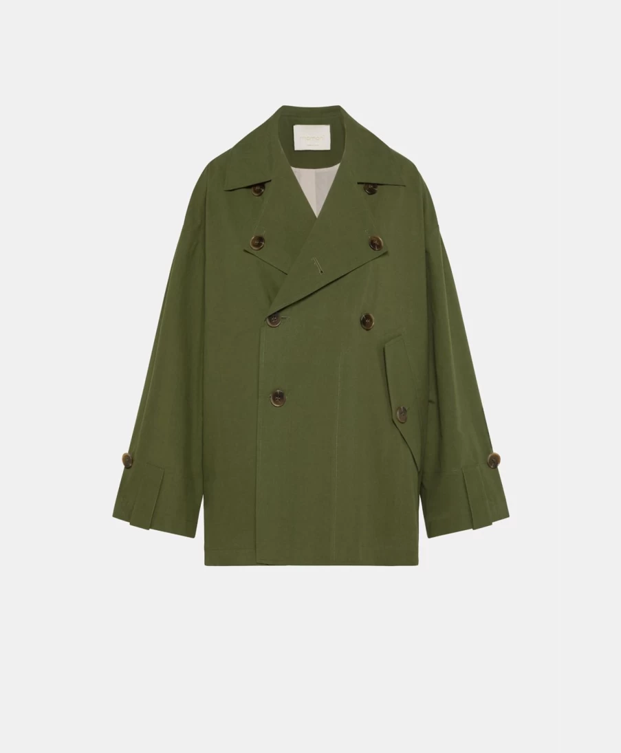 Momoni Women's Army Green Cotton Gazania Trench Coat