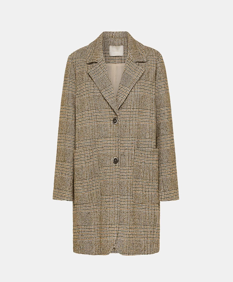Momoni Women's Light Blue Green Checkered Chenille Luc Coat