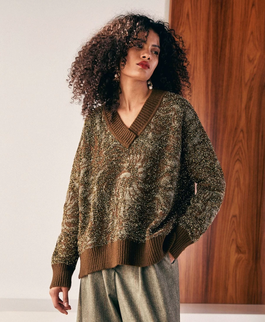 Momoni Women's Dark Green Jacquard Knit Sweater - Carice Design