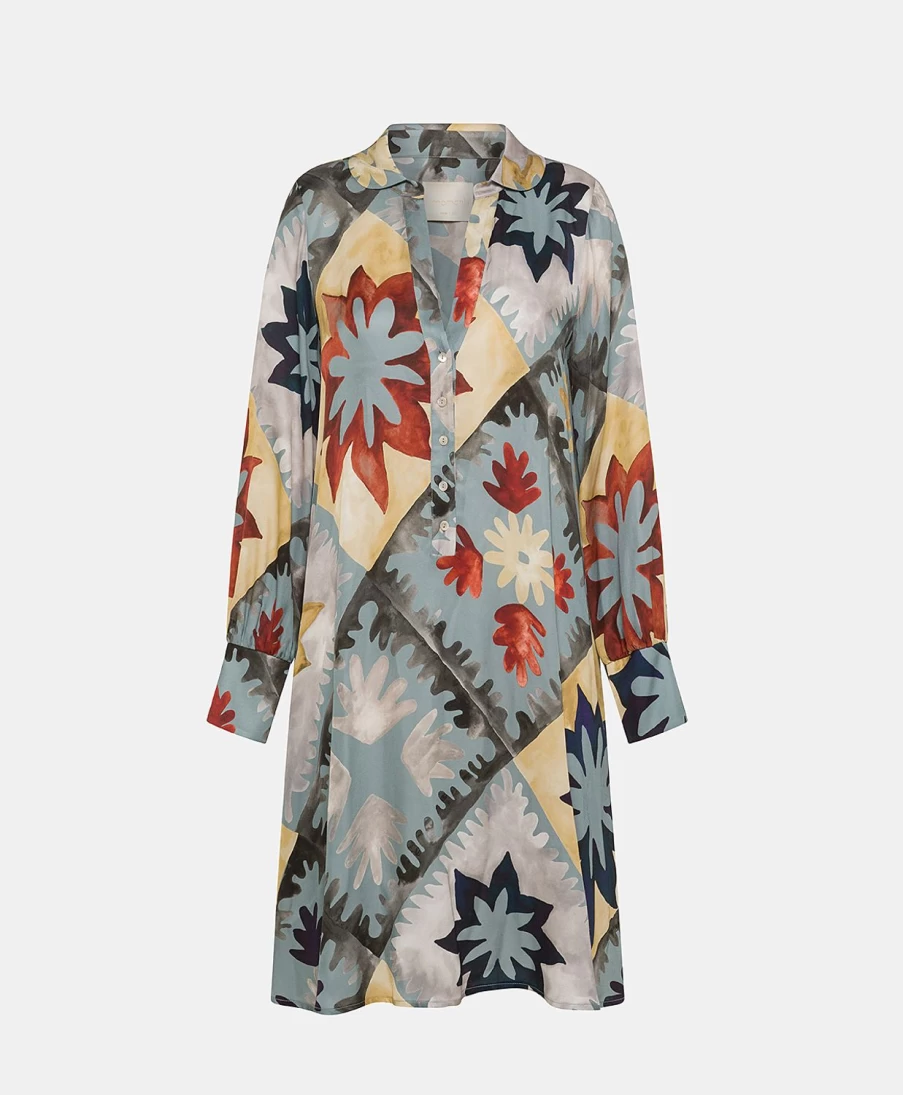 Momoni Women's Etienne Printed Viscose Twill Dress - Multicolor Dusty Floral Elegant Casual Wear