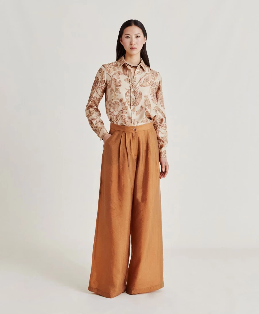 Momoni Women's Licorice Jacquard Cupro Patrice Pant - Elegant High-Waisted Trousers
