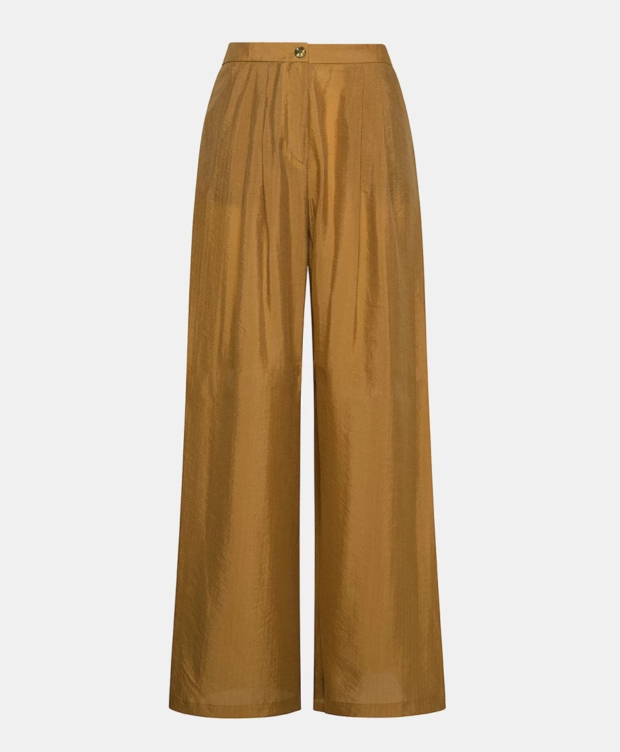 Momoni Women's Licorice Jacquard Cupro Patrice Pant - Elegant High-Waisted Trousers