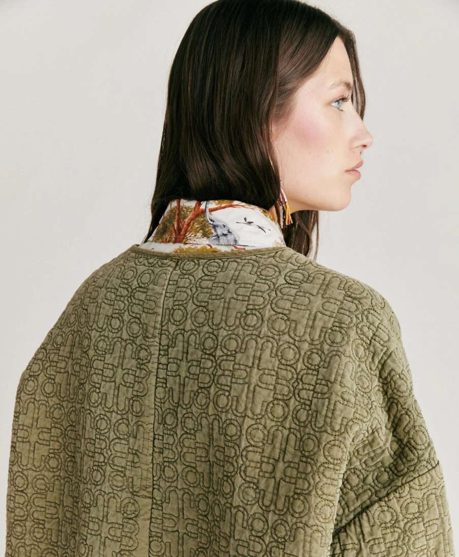 Momoni Women's Ortensia Quilted Twill Coat in Avocado Green