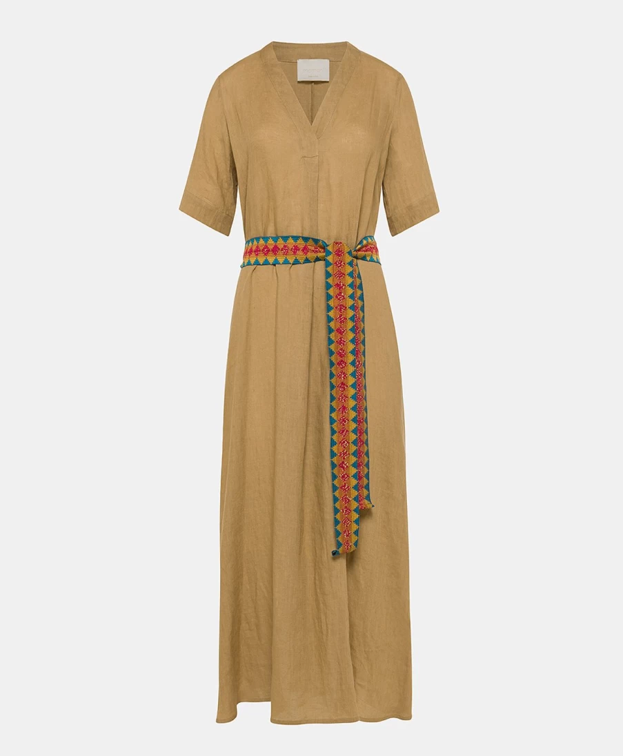 Momoni Women's Linen Altamura Dress in Sand - Breathable Summer Dress