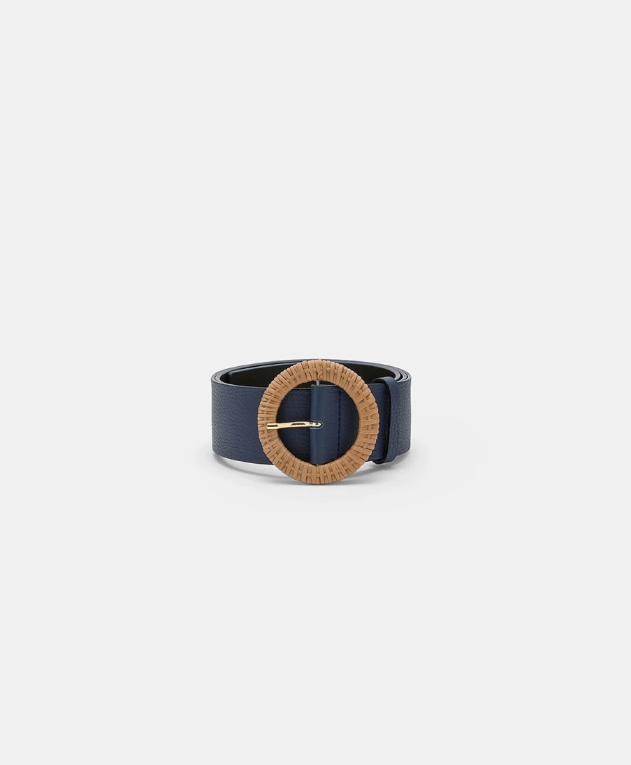Momoni Women's Blue Leather Adah Belt - Stylish & Elegant Waist Accessory