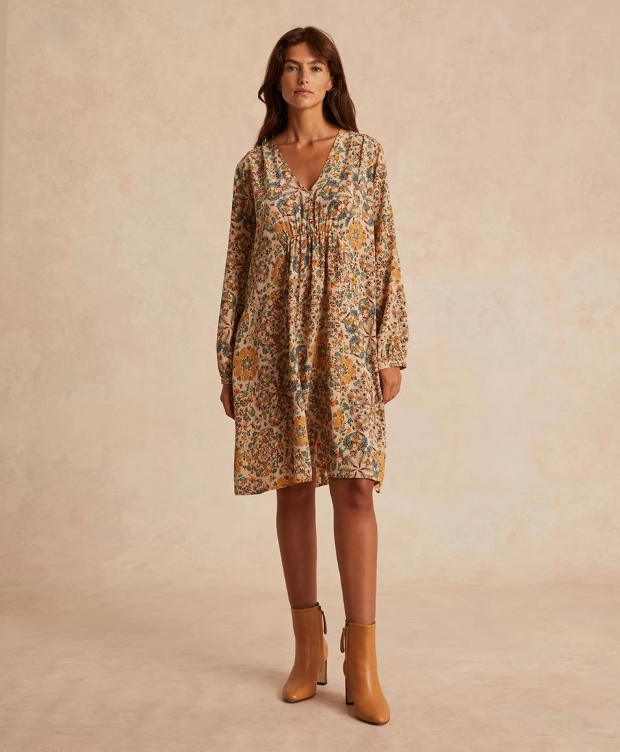 Momoni Women's Fabien Printed Crepe De Chine Dress - Multicolor Beige