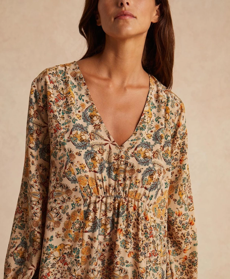 Momoni Women's Fabien Printed Crepe De Chine Dress - Multicolor Beige