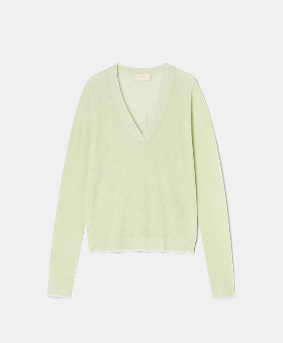 Momoni Women's Aquamarine Crespino Sweater - Soft Crepe Wool Knitwear