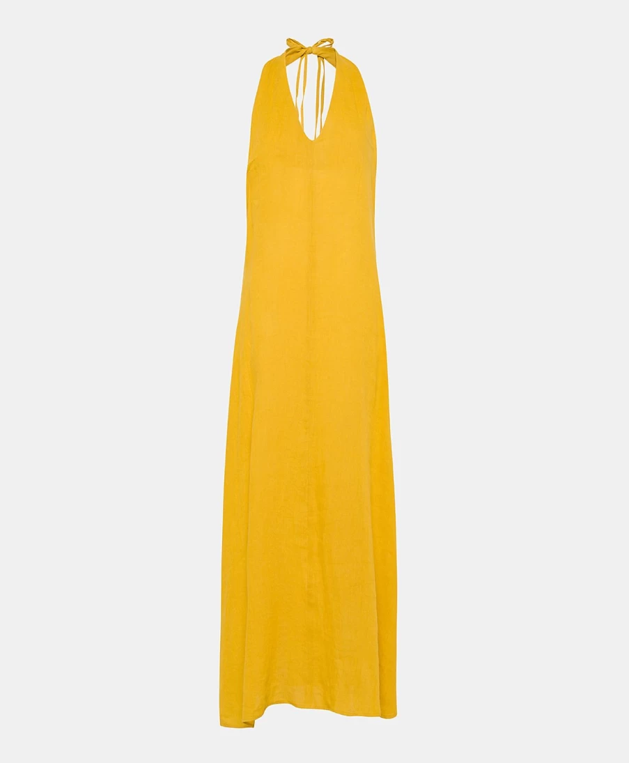 Momoni Women's Linen Aurora Dress in Sunshine Yellow - Breathable Summer Dress