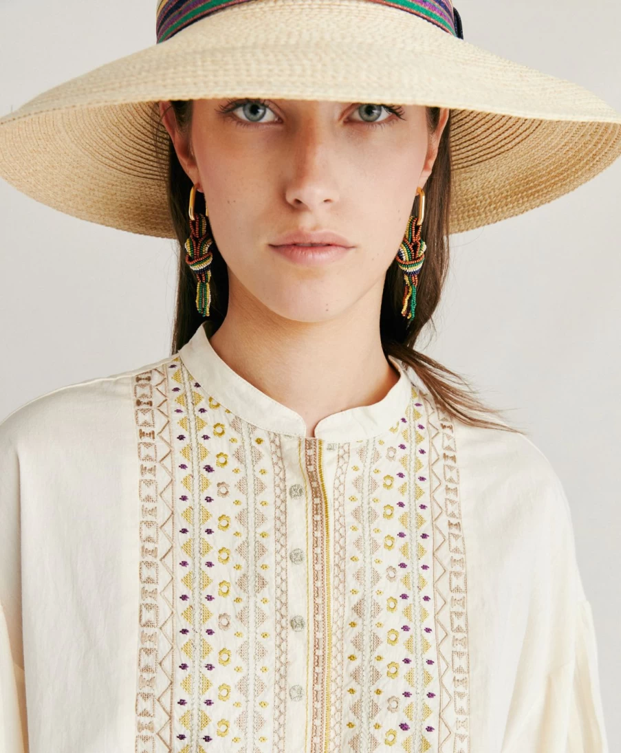 Momoni Green and Multicolor Beaded Nodu Earrings for Women