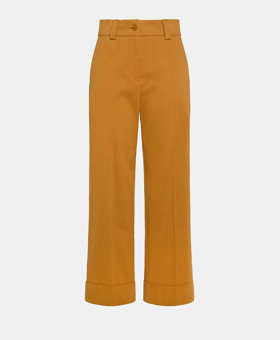 Momoni Women's Light Brown Stretch Cotton Gabardine Mokaite Pants