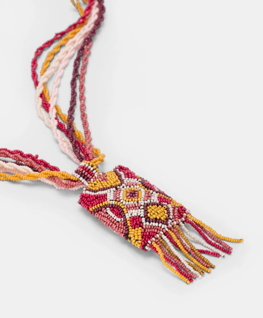 Momoni Women's Burnt Multicolor Beaded Vidrier Necklace - Handcrafted Bohemian Jewelry