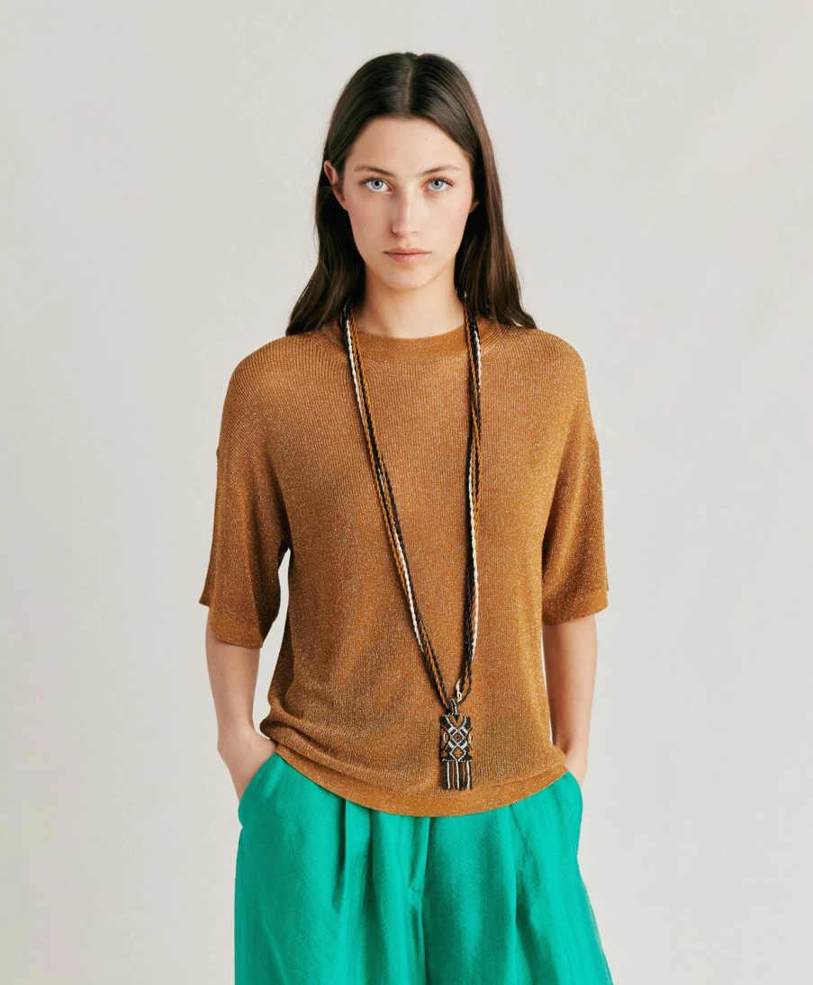 Momoni Women's Caramel Lurex Ribbed Knitwear - Jacinto Style