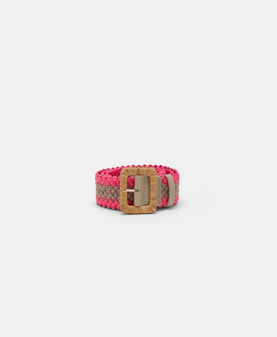 Momoni Women's Malika Belt With Buckle - Sand & Pink Stylish Waist Accessory