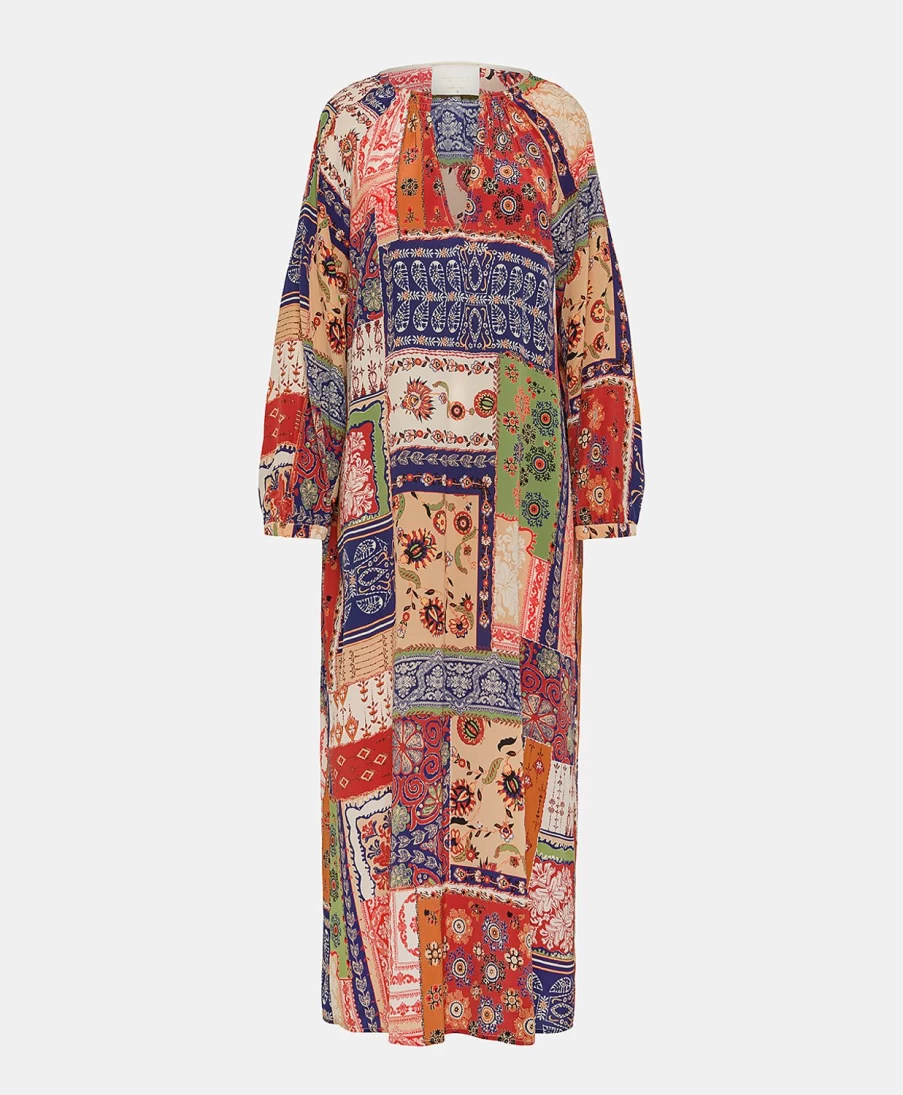 Momoni Women's Lela Printed Crepe De Chine Dress - Multicolor Blue Floral Elegant Fashion