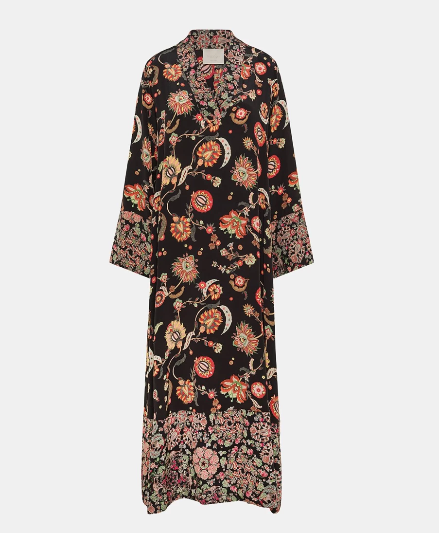 Momoni Women's Bi-Printed Crepe De Chine Felicien Dress - Multicolor Black Floral Pattern