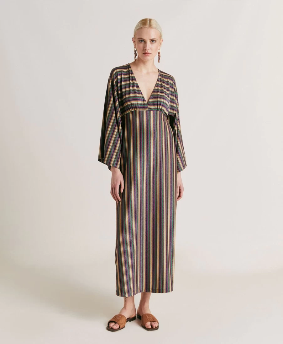 Momoni Women's Margarida Striped Lurex Jersey Dress - Multicolor Green